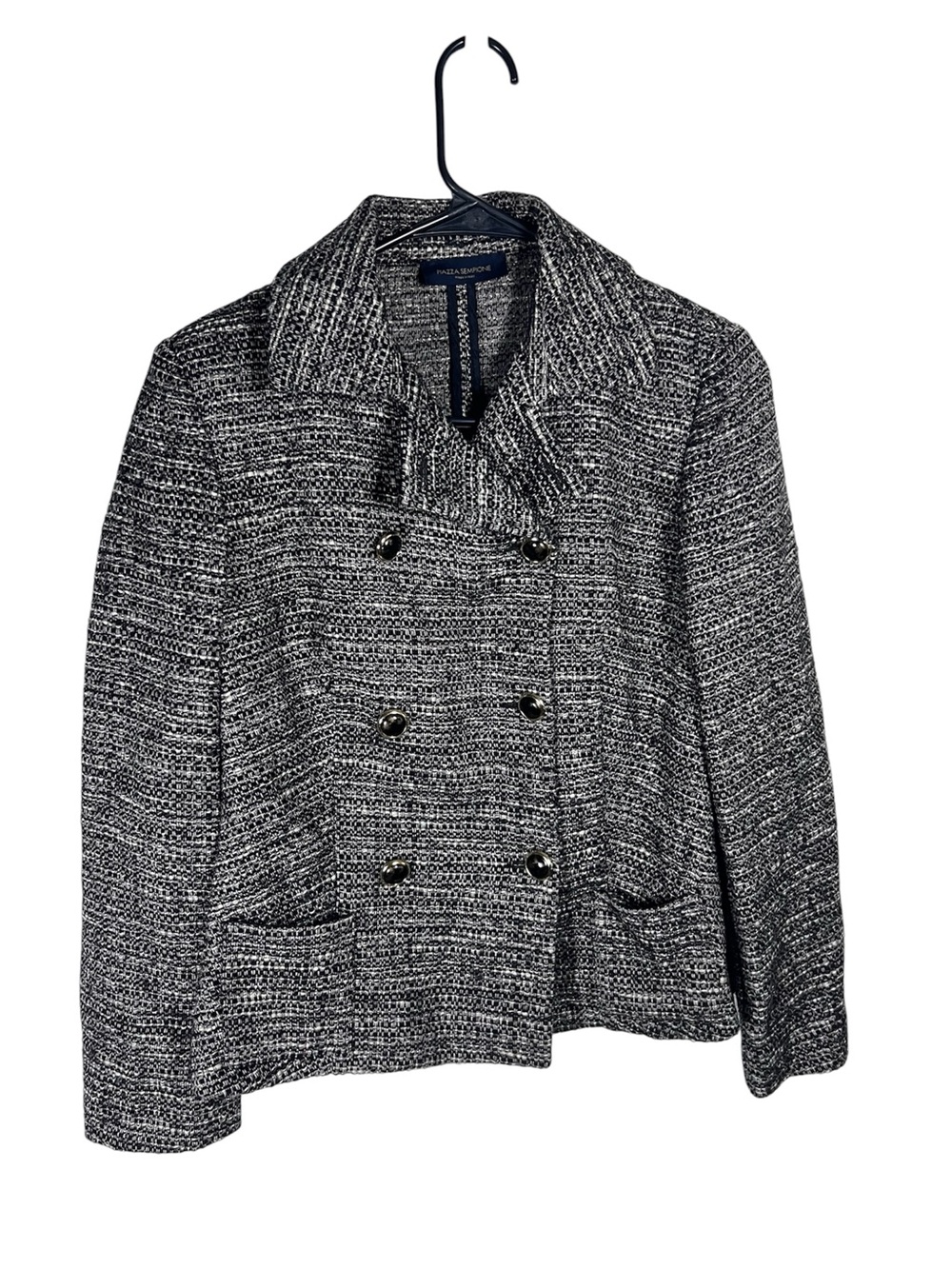 Piazza Sempione Black & White Tweed Double-Breasted Blazer Made in Italy
